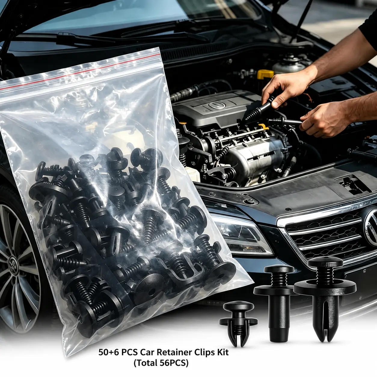 56PCS Car Retainer Clips Kit, Auto Push Pin Rivets Fasteners Set, Universal Plastic Bumper Fender Door Panel Clips for Car SUV Truck Repair