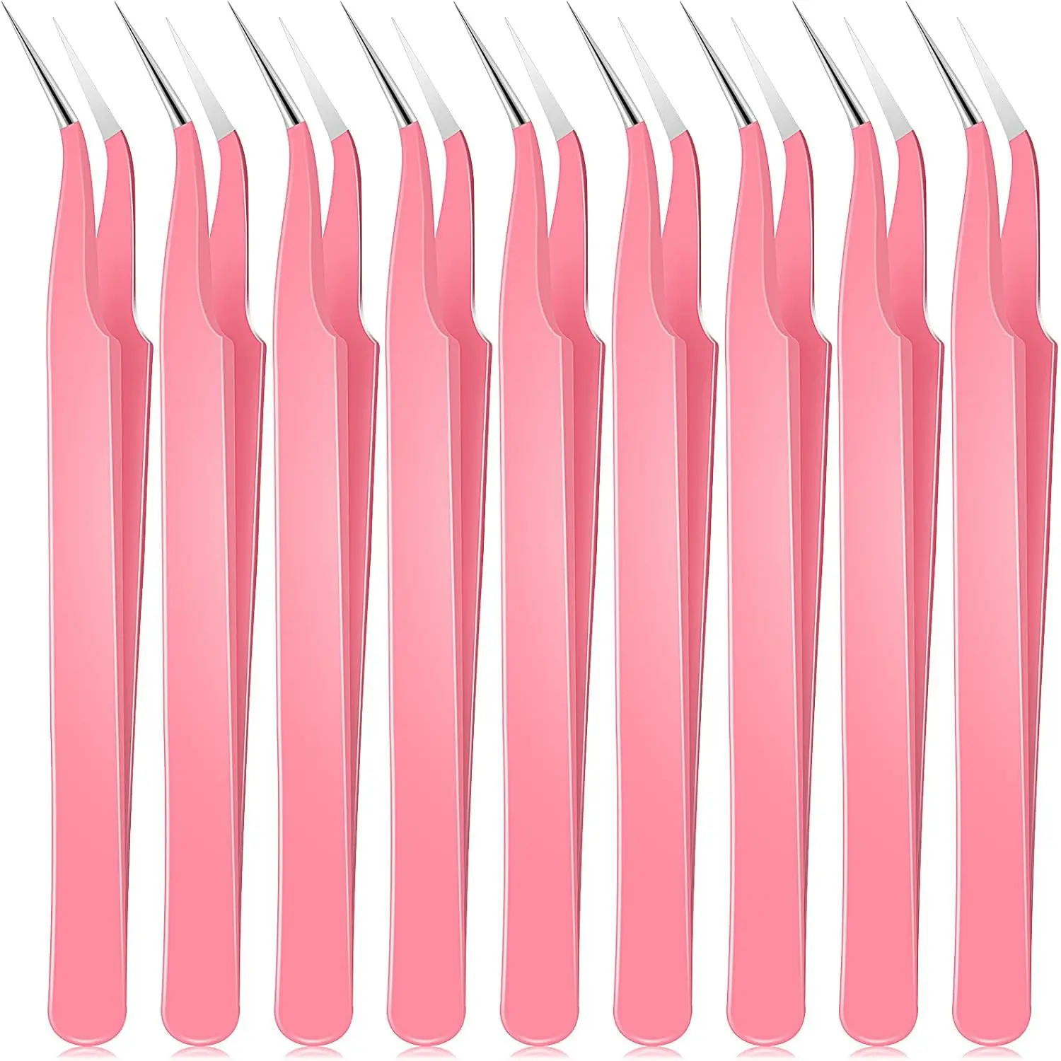 ✨ 9Pcs Curved Tip Stainless Steel Eyelash Tweezers｜With Transparent Protective Caps – Multi-Purpose Precision Gripping Tool for Lash Extensions, Nail Art DIY & Electronic Components Eyelash Tools