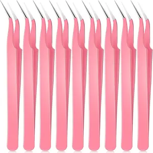 ✨ 9Pcs Curved Tip Stainless Steel Eyelash Tweezers｜With Transparent Protective Caps – Multi-Purpose Precision Gripping Tool for Lash Extensions, Nail Art DIY & Electronic Components