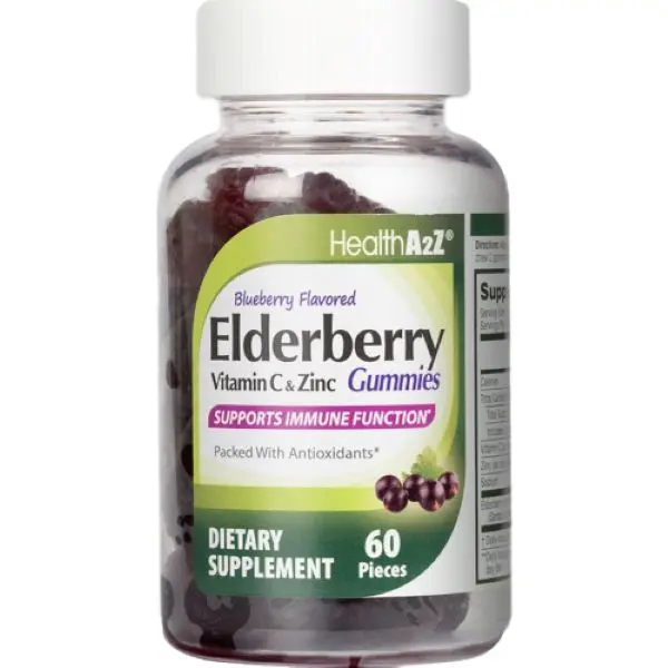 HealthA2Z Elderberry Gummies with Vitamin C and Zinc - 60 Pieces (Pack of 1) - Antioxidant-rich for Immune Support and Daily Health Routine
