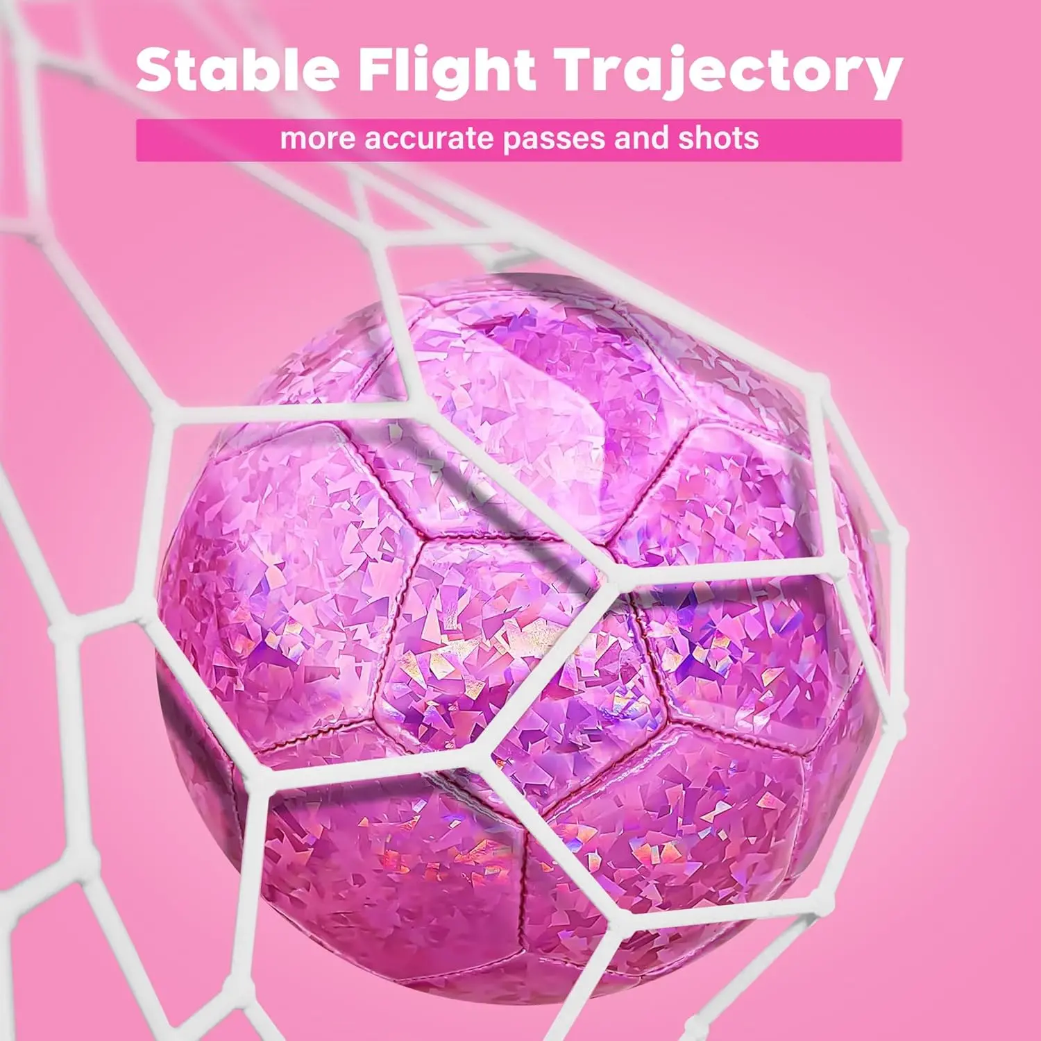 Size 4 Soccer Ball Glitter Pink - Kids Aged 4-6 6-8 8-12 Outdoors Sports Training Ball Recreation Playing Ball Teens Girls Children Youth Back to School Birthday match football backyard