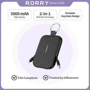 RORRY 5000mAh Portable Power Bank with Dual Cables & Keychain Mobile Charger for iPhone/Android Smartphones iPad Switch Lightweight Compact Device Accessories Efficient Charging Stylish Gift fathersdaygiftideas