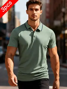 3-pack Men’s summer quick-dry polo shirt with a slim fit, suitable for business casual meetings, everyday commuting, light sports/fitness, summer outings, and casual wear.