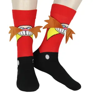 Sonic The Hedgehog Men's Classic Doctor Eggman Face with 3D Faux Fur Mustache Crew Sock