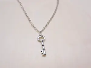 Vintage Silver Key Pendant Necklace, Jewelry for Adult Silver Accessories Collection