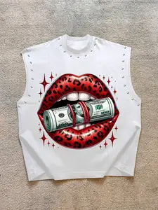 Men's Casual Graphic Sleeveless Shirt Workout Tank Top, Leopard Print Lip Design, Breathable Fitted Style, Perfect for Streetwear, Parties, Fitness