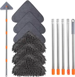 Wall Mop with 80 Inches Long Handle, Wall Cleaner Mop Tool for Window//Ceiling Fans/Dust/Baseboard/Floors, 360° Ceilings Cleaner Tool Duster with Squeegee 6 Pads