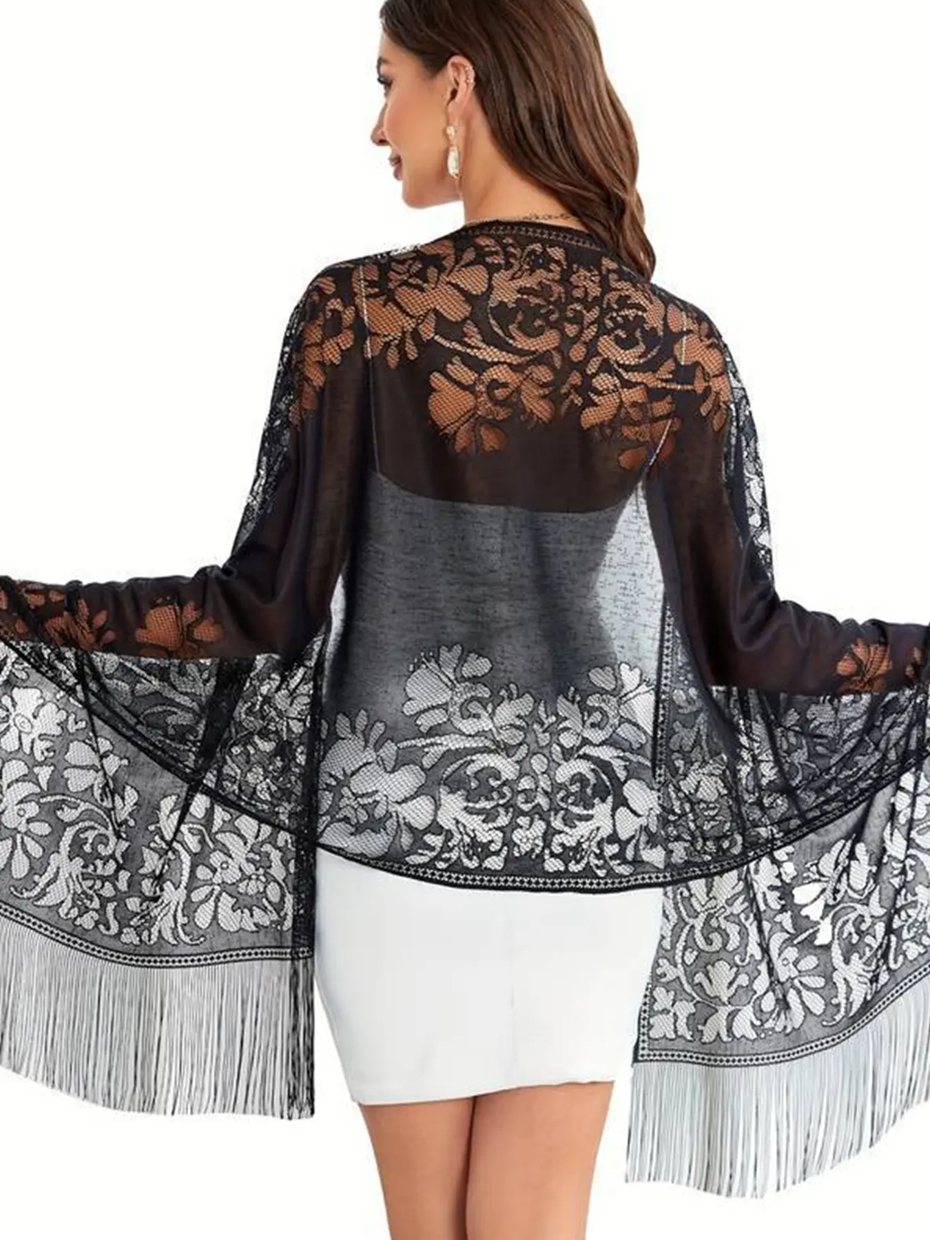 Women's Fashion Elegant Lace Scarf Shawl, Ditsy Floral Pattern, Fitted Thin Fabric, All Seasons Accessory for Evening Dresses