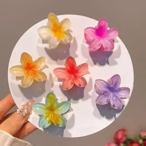 Gradient Plumeria Hair Claw High Ponytail Flower Hair Clip Acrylic Hair Accessory