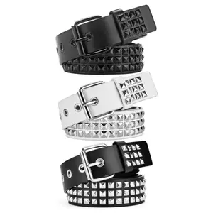 3 Packs Y2K Belt Goth Emo Punk Rock with Grommet Bright Metal Pyramid, White Black Studded Belt for Women Men