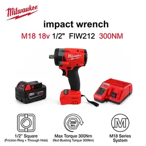 Milwaukee M18 FIW212 1/2 Inch Impact Wrench 300Nm Compact Fastening Tool for Automotive Repair, Tire Service, Equipment Maintenance, Construction Projects , Friction Ring Anvil, Tool Kit Accessories Included, Variable Speed Control protective boot