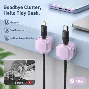 Transparent Magnetic Phone Cord Organizer Clip, Wall & Desk Mount Holder, Universal Storage for Type-C & Lightning Charging Lines, Easy-Install Home Office Management Gadget