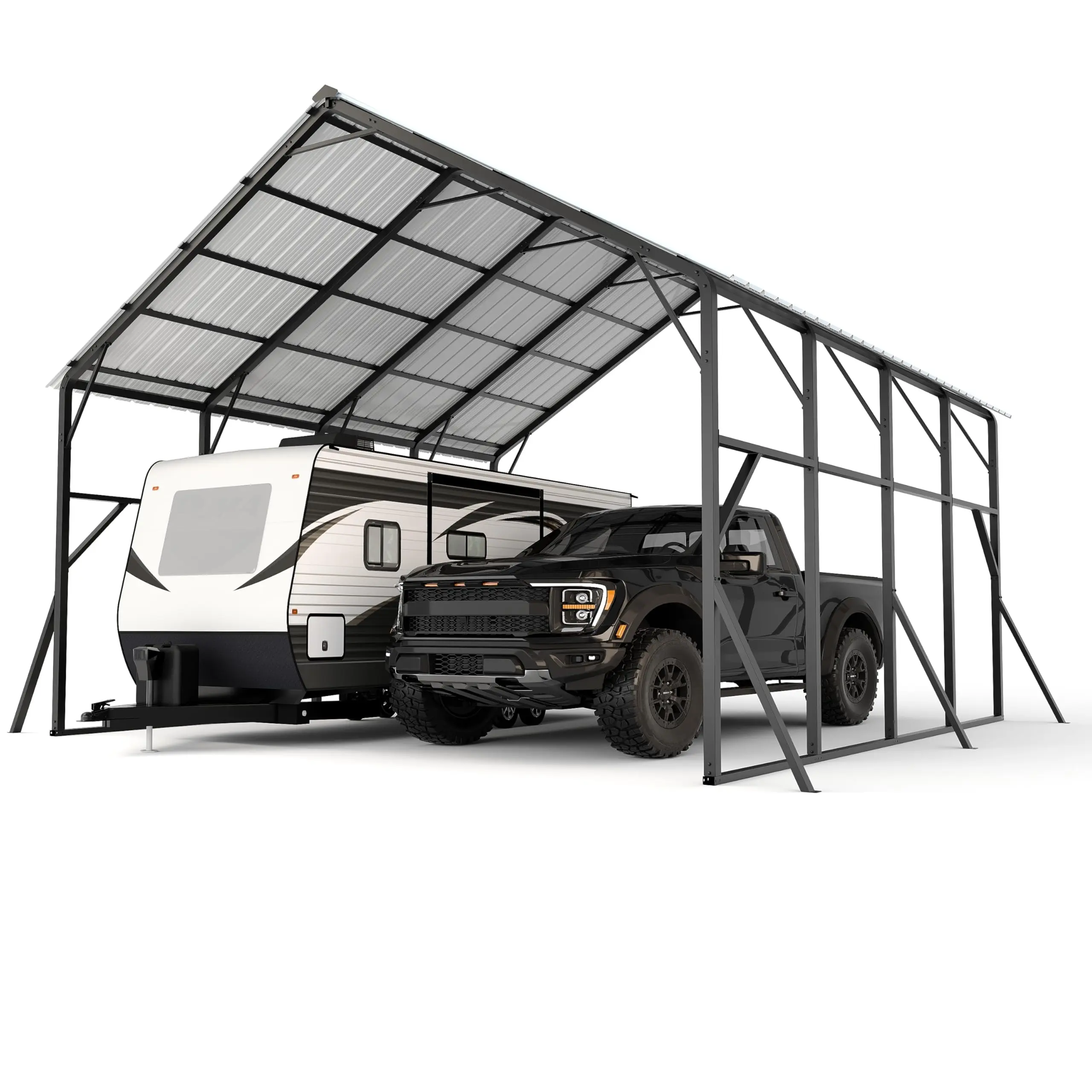 20x20 ft Metal Carport Kit, 120° Steep-Pitch Vertical Roof for Snow Shedding, 173" High-Clearance RV & Tractor Shelter, Heavy-Duty 2 Cars Car Port with Reinforced Frame