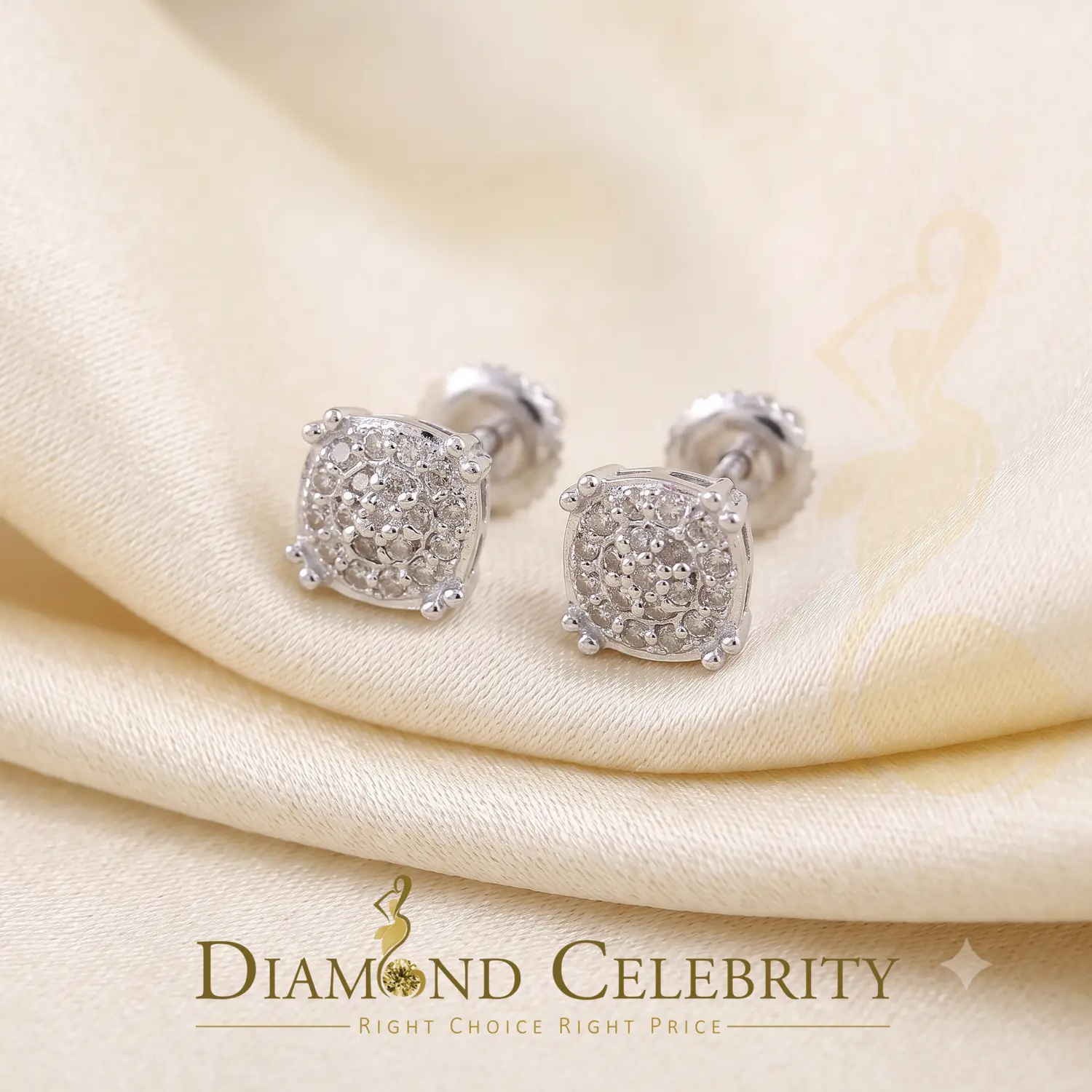 DiamondCelebritees 0.10 ct Diamond 925 Sterling Silver White For Men's & Women's Round Earrings