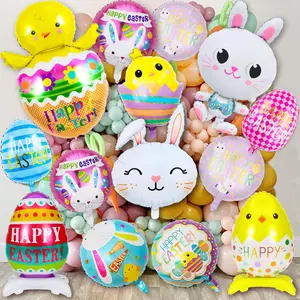 Easter Balloons Bunny Rabbit Egg Chicken Foil Balloons 14 Pcs Mylar Balloons Happy Easter Balloon Spring School Baby Shower Party Decoration Set Garland
