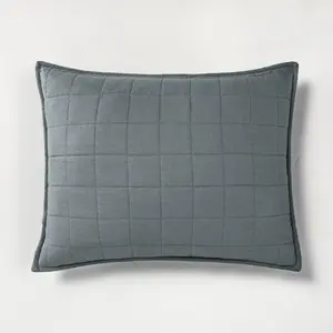 Casaluna Pillow Sham Linen-Blend OEKO-TEX Quilted Classic, Dark Gray, King