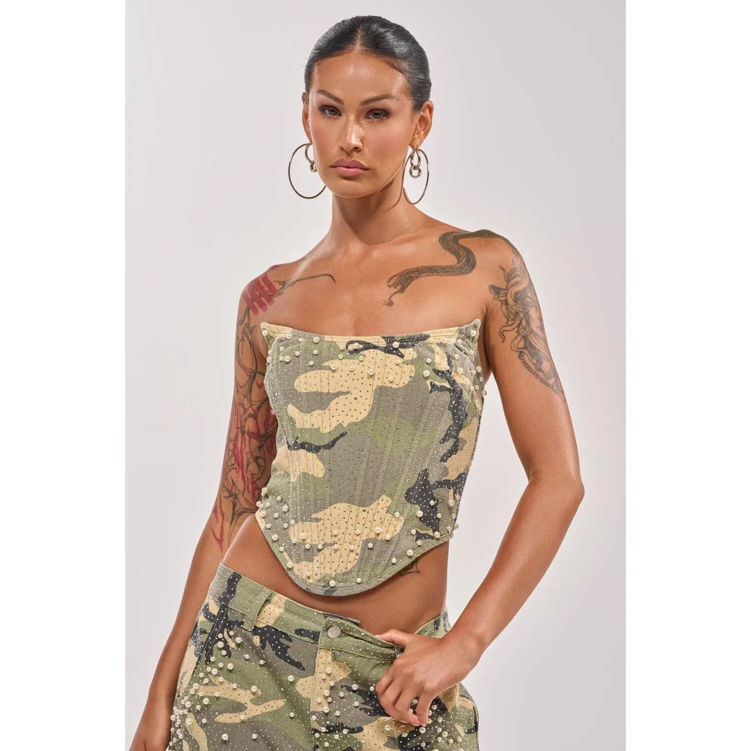 EMBELLISHED CAMO CORSET