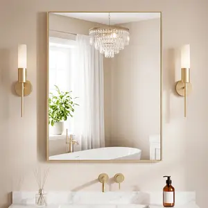Modern Brushed Aluminum Alloy Framed Bathroom Mirror, HD Shatterproof Tempered Glass Wall Mirror, Anti-Fog & Rust-Proof, Vertical or Horizontal Hanging for Vanity, Living Room, Entrance