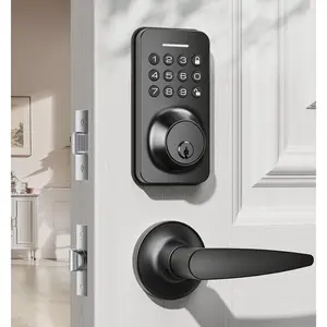 Keyless Entry Keypad Deadbolt with Handle Set,  Lock, Auto-Lock + - Lock, 100 Codes + 15-Min Easy Install, Ideal for Airbnb/Homes/Offices, Fits U.S. Standard Front Doors, Black