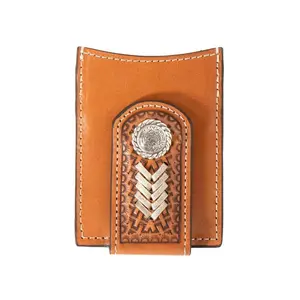 Nocona Wallets Men's Leather Weave Rawhide Lace Concho Tan Money Clip - N500044908