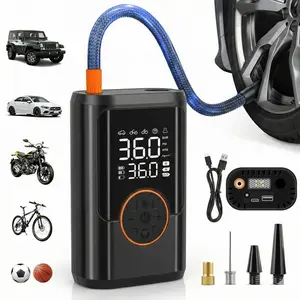 Cordless Tire Inflator Portable Air Compressor Cordless Mini Bike Pump with Digital Dual Values Display, 150 PSI Car Tires Air Pump with LED Lights&Pressure Gauge for Auto, Motorcycles, Bikes, Balls