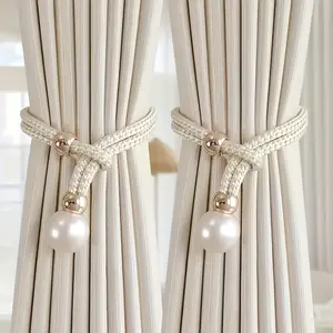 Elegant French Window Curtain Tiebacks Set of 2, Glossy Faux Pearl Decorations, Adjustable Cord, /gold Home Decoration Accessories, Interior Decoration Accessories