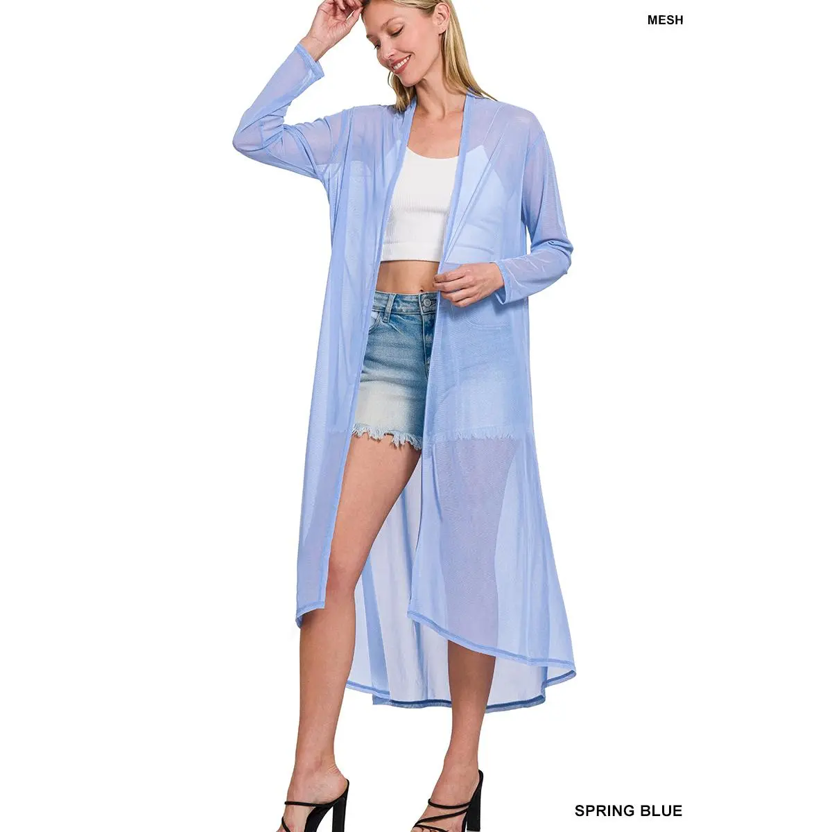 Zenana Mesh Open Front Cardigan
