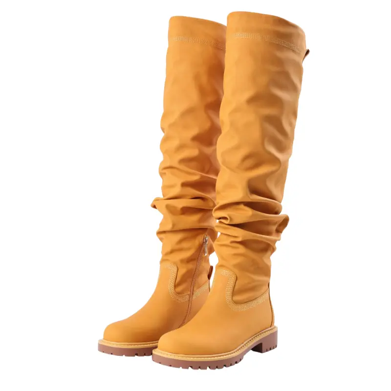 AMINUGAL Yellow Over-the-Knee Boot with Zipper Closure and Comfortable Fit
