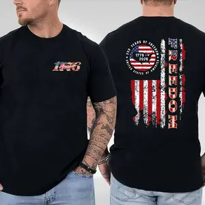 America 250 Patriotic T-Shirt - Small Front Chest America Logo , Distressed Freedom Flag Back Design With 1776 2026 Detail , Independence Day Outfit , Gift For Patriotic Men