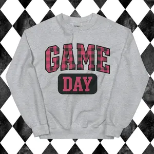 Game Day Pink Plaid Football Sweatshirt - Unisex Apparel Relaxed Fit Printed In The USA Clothing Womenswear Casual Comfort Cotton Top Athletic Boho Chic, Football Sweatshirt