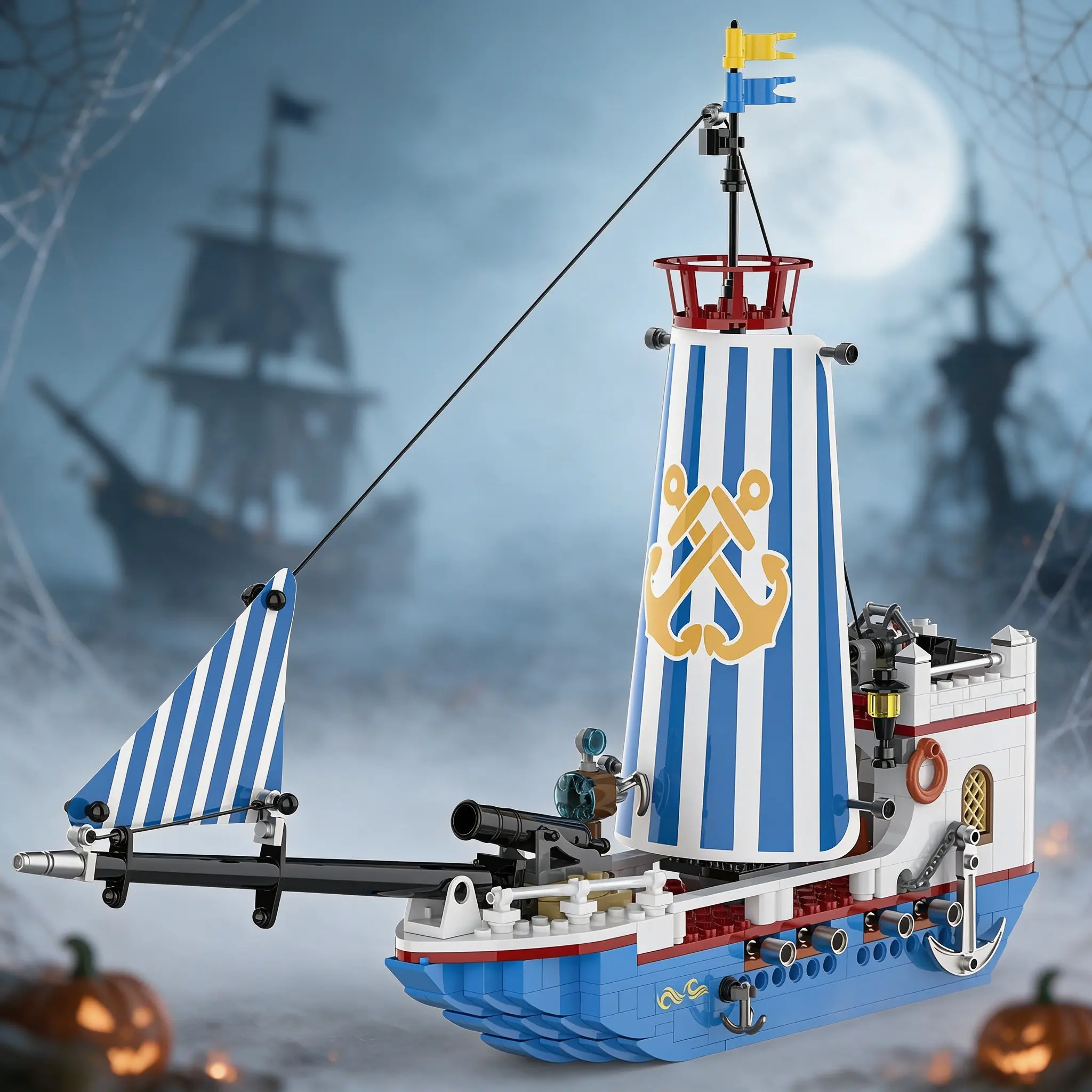 Halloween Pirate Ship Building Blocks Set Detailed Sailing Vessel Brick Kit Halloween Themed Do It Yourself Construction Toy With Cannons Anchor Cabin Design Model Building Kits For Kids & Hobbyists Halloween Gift Ideas For Kids