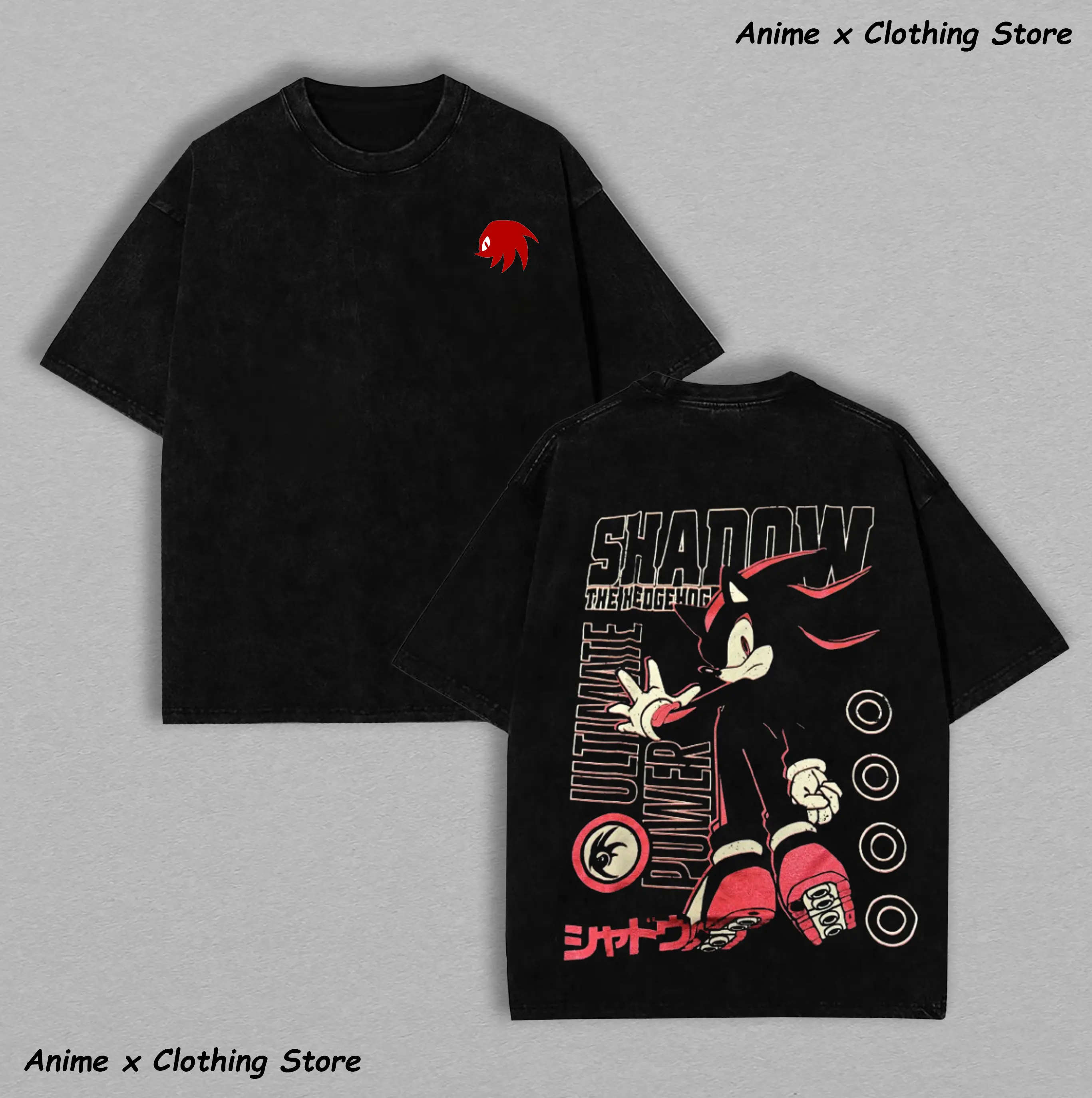[Anime Figma Store] x "Ultimate Power" Shadow The Hedgehog Washed Tee: Vintage Style Sonic Graphic Shirt, Heavyweight Cotton Streetwear.