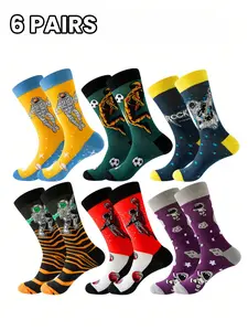 6 Pairs Space Theme Socks, Astronaut Basketball Soccer Fun Patterns, Soft Breathable Fabric, Comfortable Fashion for Sports Daily Wear