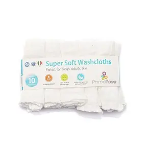Primo Passi 10Pk Super Soft Muslin Washcloths - White, 3-Layers, Hypoallergenic, Easy Care, 100% Pure Cotton