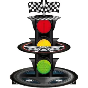 3 Tier Racing Car Traffic Light Party Cardboard Round Cupcake Stand Dessert Tower Holder for Kids Funny Birthday Supplies