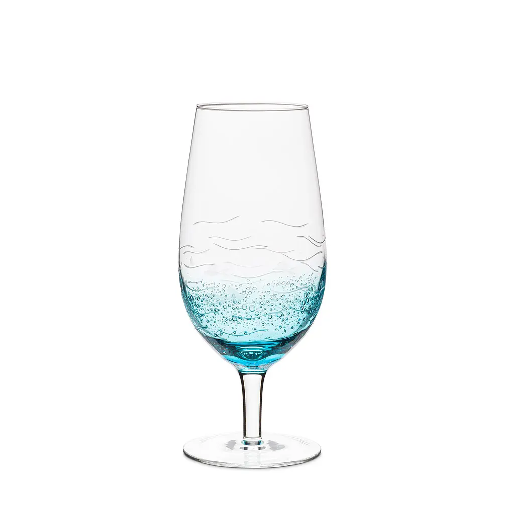 Abbott Collections AB-27-SARDINIA-AP 8 in. Seeded Glass Goblet, Aqua Blue & Clear - Set of 4