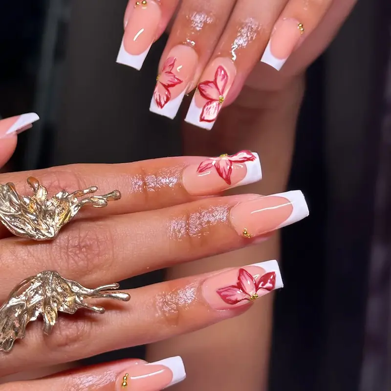Acrylic flower nail set - TikTok Shop