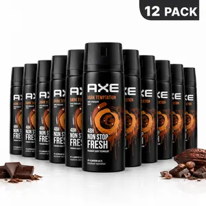 AXE Dark Temptation Deodorant Body Spray 12 Pack Bundle (5oz / 150ml) - Dark Chocolate Scent 48H Non Stop Fresh