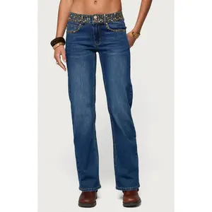Edikted Women's Studded Low Rise Straight Jeans