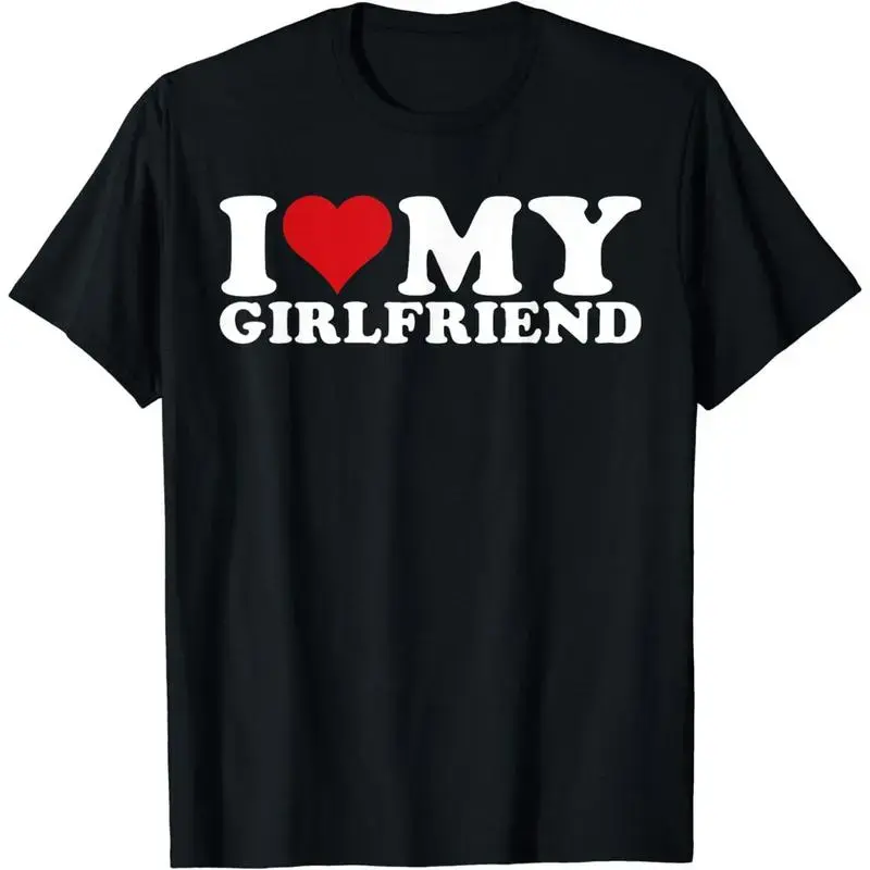 Men's Substantial Cotton Short-Sleeve Fashion T-Shirt - Round Neck, "I Love My Girlfriend" Graphic, Short Sleeves Keep Arms Free, S-5XL Sizing Covers Many Body Types, Golf Gift for Men