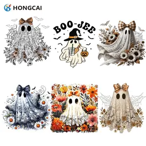 6-Piece Elegant Lace Ghost Heat Transfer Vinyl Stickers, DIY Halloween & Fall Clothing Decorations, Butterfly, Flower, Bat Designs