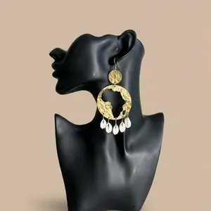 22/AFRICA: 100% Handmade Natural Sea Cowries Shells Statement Earrings with Gold Brass Metal good for all occasions, Hypoallergenic safe no Skin Irritation .