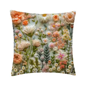 Digitally printed embroidered floral pillowcase, soft and comfortable cushion for the living room, floral pillowcase