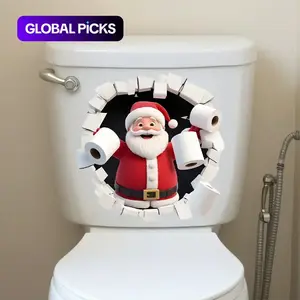 Christmas stickers with broken walls, Santa Claus & toilet paper Pattern, creative stickers, toilet stickers, toilet lid prints, self-adhesive PVC, fun stickers, Christmas decoration stickers, Christmas gifts, Bathroom Decorations #TOP PICKS