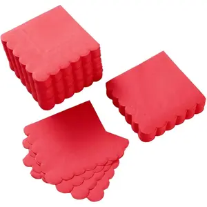 100 Pack Cocktail Napkin 2-Ply Scalloped Edged Dessert Napkins Folded 5 x 5 Inches Disposable Napkins for Dinner Wedding Birthday Party Bridal Anniversary Reception Event