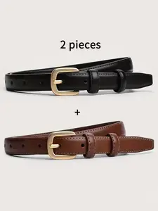 2-pack Casual Fashion Belt with Simple and High-end Feel, Needle Buckle Double Loop Belt Suitable for Daily Wear