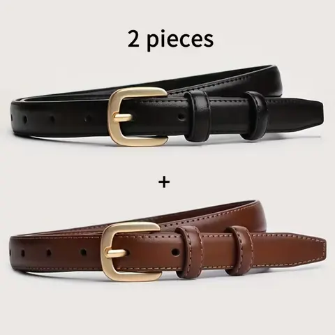 2-pack Casual Versatile Fashion Belt with Simple and High-end Feel, Needle Buckle Double Loop Belt Suitable for Daily Wear, Pu Leather Belts, Waist Belt
