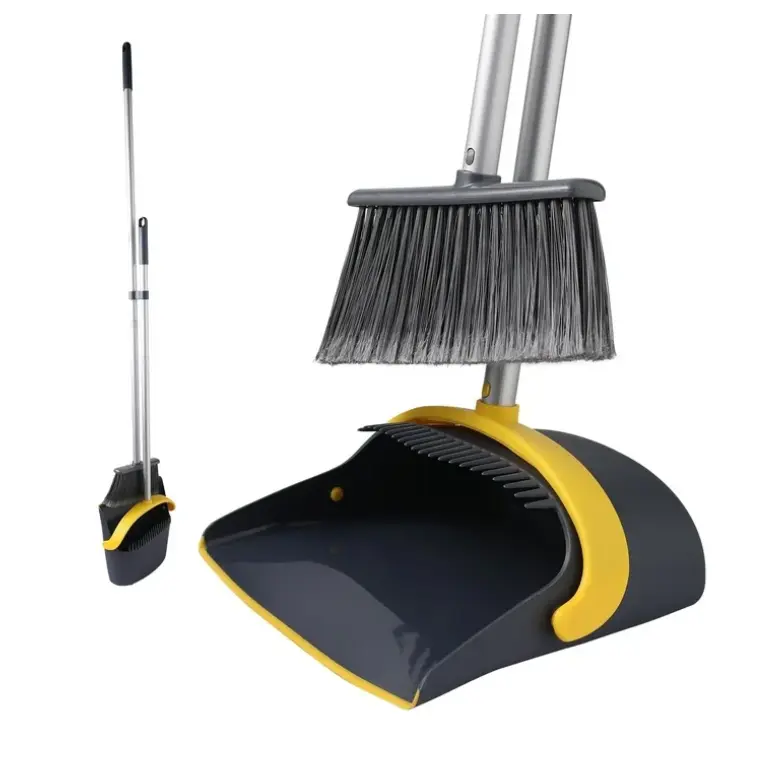 Broom and Dustpan Combo Set - Self-Cleaning with Dustpan Teeth, Pet Hair Removal Broom, Stand Up, Extendable to 52" Broom, Dark Grey