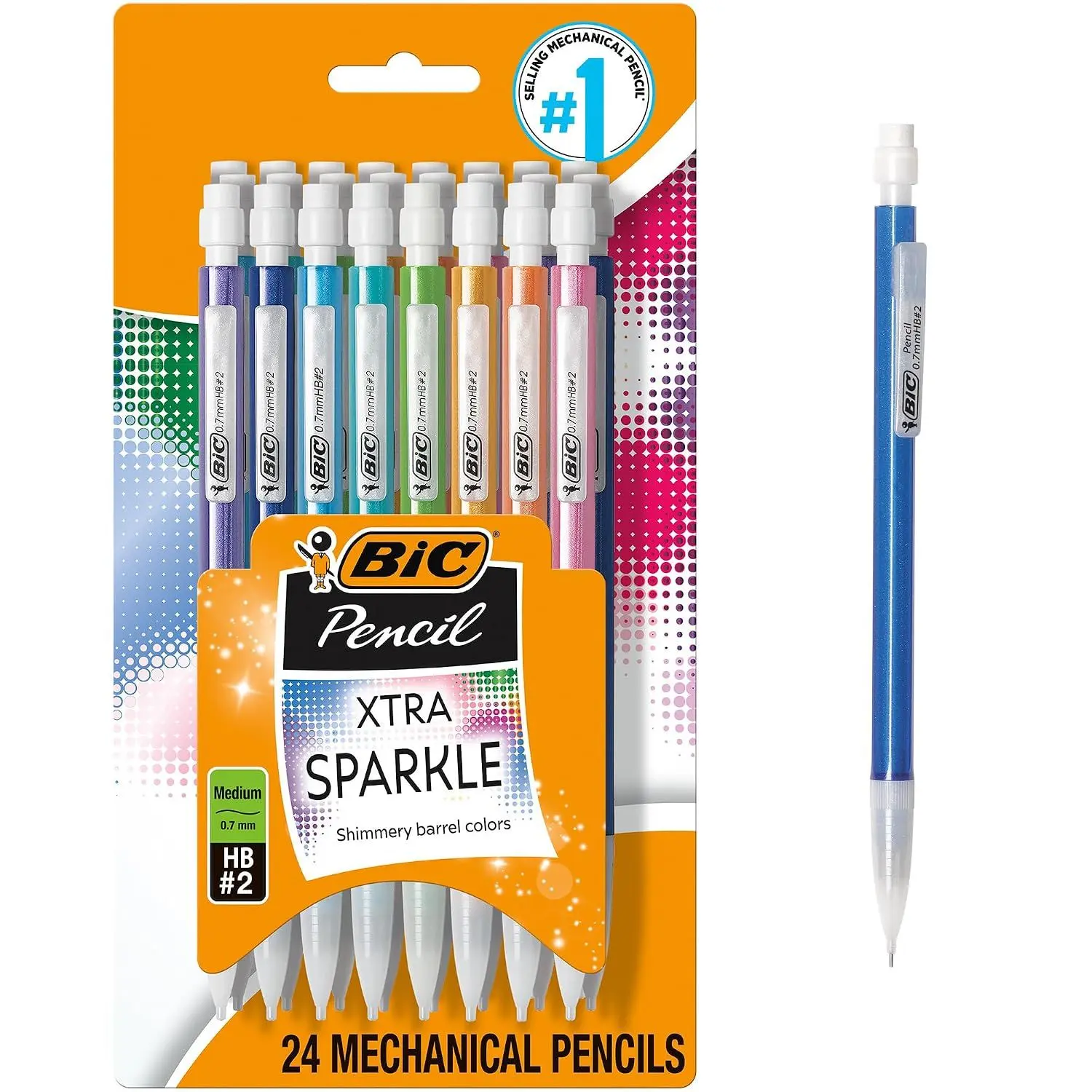 BIC Xtra-Smooth Pastel Mechanical Pencils, Medium Point, 0.7mm, 24-Count | Bulk Pack for School or Office Use | Smooth Writing Experience | No. 2 Lead for Standardized Tests