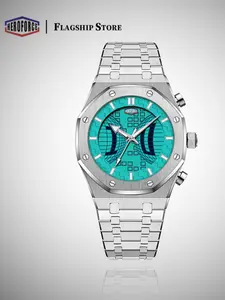 Men's waterproof sports watch with a stainless steel band, featuring a stylish quartz movement and a sleek, professional design—an excellent gift choice for men.